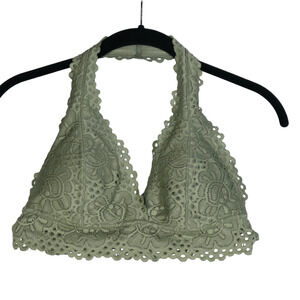 Aero Green Bralette Bra Womens Large Unlined Halter Stretch Lace Sexy Padded